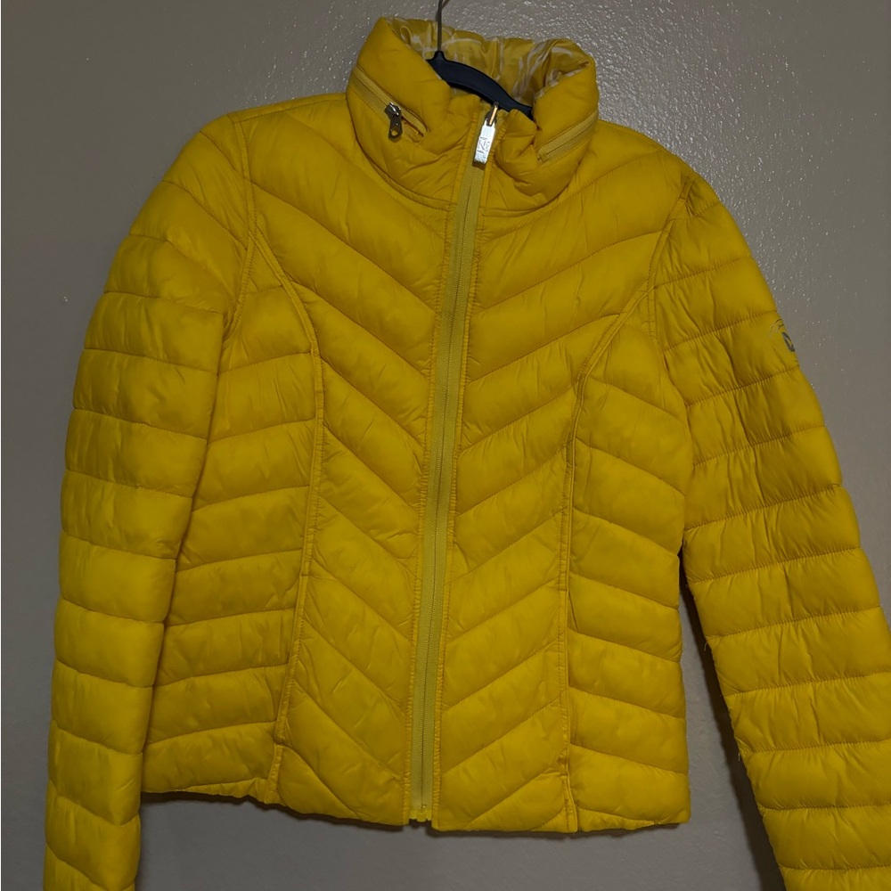 Nautica Yellow Puffer Jacket with Chevron Quilting